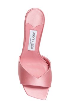 A candy-pink hue sweetens this satin slide sandal designed with a deeply dipped vamp and flared pedestal heel. 2 3/4" (70mm) heel (size 8.5) Textile upper/leather and textile lining/leather sole Made in Italy Designer Shoes Luxury Pink Pointed Toe Mules, Luxury Pink Mules For Evening, Pink Satin Heels With Pointed Toe, Pink Satin Pointed Toe Heels, Pink Satin Heels For Formal Occasions, Pink Mules With Sculpted Heel For Party, Elegant Pink Mules With Sculpted Heel, Pink Satin Open Toe Heels, Elegant Pink Satin Heels