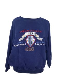 Amazing 80’s GUESS JEANS blue embroidered sweatshirt Good vintage condition incredibly comfortable Labeled a size large best fits a small- medium super cool to wear when it’s chilly out or you need an everyday sweatshirt Length: 21 1/2” armpit to armpit: 23”Waist:23”Sleeves: 21” Typography Clothes, Embroidered Sweatshirt, Embroidered Sweatshirts, Guess Jeans, Vintage Sweatshirt, Edgy Fashion, Super Cool, Cute Fashion, Jeans Shop