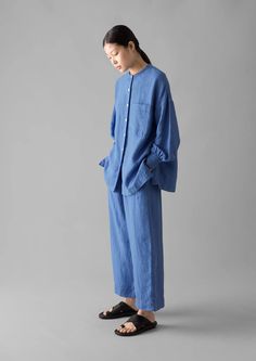 Garment Dyed Linen Oversized Shirt | Blue Violane | TOAST Toast Clothing, Linen Oversized Shirt, Oversized Shirt Outfit, Sleeves Details, Delicate Jewellery, Linen Coat, Velvet Dresses, Easy Shape, Dyed Linen