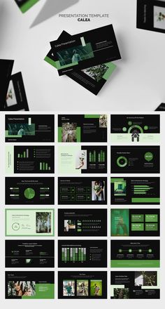 a bunch of green and black presentation slides