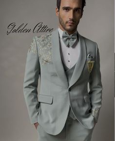 This is a Premium 3 Piece Suit by Golden Attire crafted from high quality fabric and imported materials. Our products are handcrafted by experienced tailors who make sure the that the stitching is precise, lining is proper and the overall product is sturdy enough to not go out of shape for more than a few years. Also all our products have extra margins in their length, sleeves, sides so it's easily alterable if your size changes after some time. To see more available colours and designs in this Dapper Wedding Blazer In Suiting Fabric, Dapper Three-piece Suit For Wedding, Fitted Three-piece Suit For Wedding, Men Tuxedo Wedding, Green Three Piece Suit, Wedding Suit Groomsmen, Custom Suits Men, Men Tuxedo, Tuxedo Wedding Suit