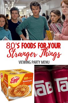 the movie poster for 30's foods for your strange things, with images of people and