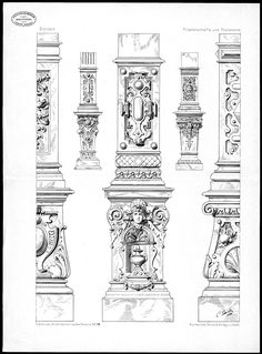 four different types of columns with designs on them