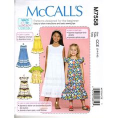 Mccall's M7558 Toddler Girls Learn To Sew Dress Pattern Offers An Easy Way To Create Charming Dresses For Sizes 3t To 6. This Uncut Sewing Pattern Is Perfect For Beginners. Designed For Toddler Girls Sizes 3t To 6 Included Uncut Pattern Ideal For Beginners Mccall's Quality Step-By-Step Instructions Multiple Dress Styles Comfortable Fit Easy To Follow Learn To Sew Durable Materials Customizable Options Fun Sewing Project Pattern M7558 2017 Girls - 3, 4, 5, 6 Dresses In 4 Variations This Sewing Pa Girls Dress Sewing Patterns, Girl Dress Pattern, Sewing Patterns Girls, Sewing Patterns For Kids, Mccalls Sewing Patterns, Empire Waist Dress, Mccalls Patterns, Dress Sewing Pattern, Dress Sewing Patterns