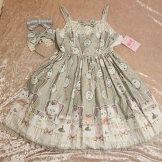 Angelic Pretty Cats Tea Party Grey Set Harajuku J Fashion Egl Dolly Kei Dollette Dolete Coquette Soft Girl Decora From Japanese Harajuku J Fashion Brand Angelic Pretty Iconic Dress This Is The 2nd Release Version Legend In The Egl Community Cats Tea Party Pockets On Side Shirring On Back All Over Print Details Includes Waist Ties, Choker, Headbow Set Print By Egl J Fashion Artist Kira Imai One Of The Most Popular Egl Prints Perfectly For Any Experienced Egl Dolly Kei Dollette Aesthetics Size/Qua Kawaii Summer Dress For Costume Party, Summer Kawaii Dresses For Costume Party, Kawaii Sleeveless Party Dress, Sleeveless Kawaii Party Dresses, White Sleeveless Kawaii Dress, Sleeveless Lace Trim Dress For Costume Party, Summer Costume Party Dress With Lace Trim, Cute Dresses With Lace Trim For Costume Party, Whimsical White Sleeveless Dress