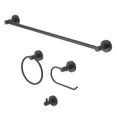 two black bathroom accessories on a white background with clippings for the handles and hooks