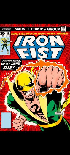 an image of a comic book cover with the title iron fist in front of it