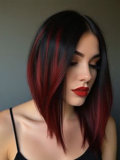 Red Hair With Black Money Piece, Hair Colour For Straight Hair, Peekaboo Bob, Red Halo Hair, Photography Tattoo, Bob Hair Color, Dyed Hair Inspiration, Pretty Hair Color