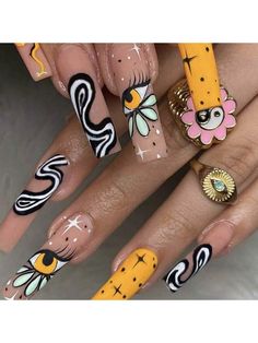 Yellow  Collar   Animal Color Nails Embellished   Nail,Hand & Foot Care New Nail Art, Stick On Nails, Best Acrylic Nails, Artificial Nails, Nail Accessories, Long Acrylic Nails