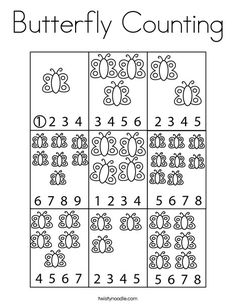 the butterfly counting game is shown in black and white, with numbers on each side