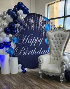 Royal Blue and Silver Birthday Backdrop 50th Birthday Blue And Silver, Blue And Silver Debut Theme, Blue 50th Birthday Decorations, Different Shades Of Blue Birthday Party, Blue And Silver 50th Birthday Ideas, Royal Blue Backdrop Ideas, Midnight Blue And Silver Quinceanera Theme, Sweet 16 Party Ideas Royal Blue And Silver, Blue Silver Birthday Party Decorations