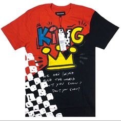 Men’s “King” T-Shirt. Size Medium. New With Tags . Great Quality. S King, King Tshirt, Black Red, Black And Red, Tee Shirts, Mens Shirts, Man Shop, Size Medium, Tags