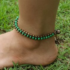 Charming little handmade fair trade brass color beads waxed string anklet. Made in Thailand Adjustable 2-size loop closure Turquoise Ankle Bracelet, Enchanting Jewelry, Anklets Jewelry, Ankle Bracelet Tattoo, Fork Bracelet, Bracelet Tattoo, Women Anklets, Handmade Fair, Special Necklace