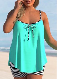 Color:Cyan;Size:1X;Size:3X;Composition:82% Polyester, 18% Spandex;Decoration:Bowknot;Occasion:Beach;Pattern Type:Stripe;Bottom Type:Shorts;Season:Summer;Style:Vacation;Color Scheme:Green;Washing Instructions:Hand Wash;Bra Style:Padded;Package Contents:1 X Top , 1 X Shorts;Strap Style:Unadjustable;Pad Style:Removable;Support:Wire Free; Plus Size Tankini Set, Plus Size Tankini With Shorts, Plus Size Swimwear Big Belly, Target Swimsuit, Swimming Pool Heaters, Suits 2023, Pool Heaters, Comfortable Swimwear, Grill Gazebo