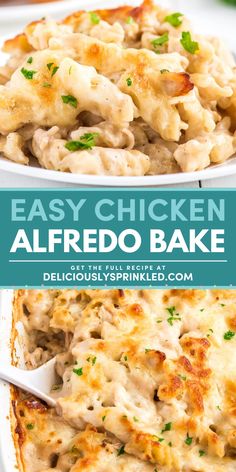 This easy pasta recipe is a warm dinner idea both kids and ideas will love! Made with rotini or penne and shredded chicken in Alfredo sauce and plenty of gooey cheese, this winter dish is one of the best comfort food recipes. Try this Creamy Chicken Alfredo Bake! Cheese Chicken Alfredo Pasta Bake, Oven Alfredo Pasta, Oven Baked Alfredo Pasta, Olive Garden Chicken Pasta Oven Baked, Easy Chicken Alfredo Bake, Chicken Alfrado, Chicken Alfredo Baked Ziti, Baked Alfredo, Chicken Alfredo Bake Recipe