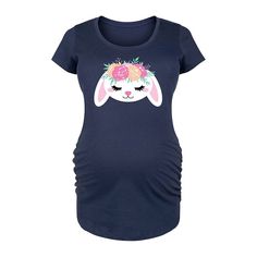 She will love showing off her style with this Maternity Bunny Face with Flower Crown Graphic Tee. FEATURES Ruched sides Short sleeves ScoopneckFIT & SIZING Fitted 31 1/2-in. length from shoulder to hemFABRIC & CARE Solid Colors: Cotton ; Heather Colors: Cotton/Polyester Machine wash Imported Size: S-Mat. Color: Navy. Gender: female. Age Group: adult. Scoop Neck Blue T-shirt For Spring, Fitted Maternity Tops For Spring, Blue Scoop Neck T-shirt For Spring, Fitted Spring Maternity Tops, Maternity Cotton Tops With Graphic Print, Spring Maternity T-shirt Crew Neck, Cute Maternity Graphic Print T-shirt, Graphic Print Cotton Maternity Tops, Maternity Graphic Print Crew Neck T-shirt