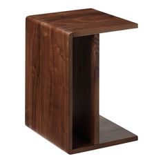 the side table is made out of wood and has an open shelf on one side