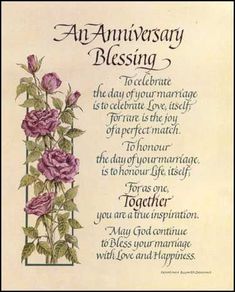 an anniversary blessing with roses on it