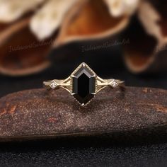 Black Onyx Ring Unique Moissanite Engagement Ring Solid Gold Hexagon Ring for Women Black Gemstone Ring Anniversary Best Friend Gift for Her RING DESCRIPTION ✦Engagement Ring ✴Center Stone - Black Onyx Shape - Hexagon Cut Size - 5x9mm ✴Side Stones - Moissanite Shape - Round Cut Weight - 0.016ct ✴Band Width - About 1.5mm ✴Ring Metal:  Available in rose gold plated, yellow gold plated, 925 sterling silver, 10k or 14k solid rose, yellow or white gold. MAKING & SHIPPING ✦PAYMENT PLAN ♡ We provide la Obsidion Engagement Ring, Black Gemstone Ring, Wedding Rings Art, Hexagon Ring, Dream Rings, Black Onyx Engagement Ring, Onyx Engagement Ring, Ring Inspo, Gemstone Wedding Rings