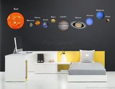 the solar system wall decals in a bedroom