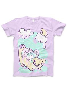 Croconana Split T-Shirt – Sorbet Jungle Adorable Homes Game, Ladies T Shirt, Shirt Sale, Kawaii Fashion, Cotton Shirt, Extra Large, Baby Onesies, Split, On Sale