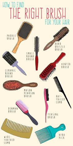 This guide will help you find the best brush for your hair. Whether you have curly, straight, thin or thick, there's a hair brush suggestion for you. Types Of Hair Brushes, Best Hair Brush, Types Of Hair, Best Brushes, Makijaż Smokey Eye, Hair Brushes, Curly Hair Routine, Curly Hair Care, Curly Hair Tips