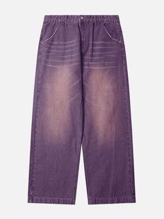 TALISHKO - Wide-leg Washed Jeans Purple Straight Leg Pants For Streetwear, Purple Pants For Streetwear In Fall, Oversized Five Pockets Pants For Streetwear, Oversized Five-pocket Pants For Streetwear, Casual Purple Jeans, Purple Baggy Cotton Jeans, Purple Denim Jeans For Streetwear, Baggy Purple Straight Leg Jeans, Purple Straight Leg Jeans For Streetwear