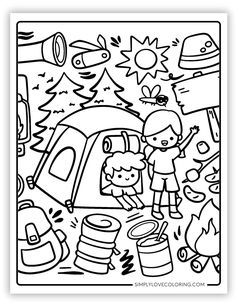 Free camping coloring pages are the perfect activity for homeschooling, classrooms, teachers, kids' activities, and educational activities. Camping Activities For Preschool, Camping Worksheets, Camping Theme Preschool, Camping Kids, Camp Party, Prek Crafts