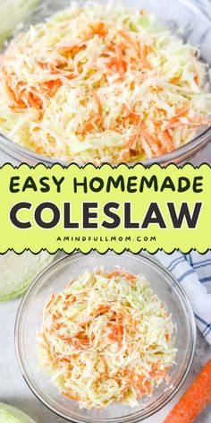 Here's a quick and easy summer BBQ side dish to try! This Homemade Coleslaw is made with freshly shredded cabbage and carrots and a simple homemade dressing. Add this recipe to your 4th of July food ideas! Homemade Coleslaw Recipe, Cabbage And Carrots, Bbq Pork Sandwiches, Healthy Spring Recipes, Barbecue Sandwiches, Easy Coleslaw, Coleslaw Recipe Easy, Shredded Cabbage, Homemade Coleslaw