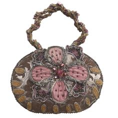 Mary Frances Vintage Pink Flower Evening Purse With Intricate Embellishment And Details Note: Front Flower Is Slightly Loose, Reflected In The Price Pink Embellished Evening Bag, Elegant Pink Embellished Evening Bag, Designer Pink Embellished Bags, Feminine Pink Evening Bag For Events, Luxury Pink Handheld Evening Bag, Luxury Embellished Pink Bag, Luxury Pink Embellished Bag, Elegant Multicolor Embellished Bag, Luxury Pink Evening Bag For Wedding