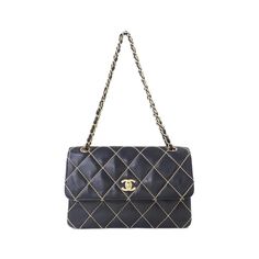 Chanel Metal Fittings Gold Wild Stitch Line Black Beige Shoulder Bag Size Width X Height X Width (Gusset): 25cmx17cmx6cm Strap: 54cm Black Quilted Double Flap Bag, Classic Black Quilted Flap Bag, Designer Black Quilted Flap Bag, Designer Quilted Black Flap Bag, High-end Black Quilted Bag, Classic Black Quilted Shoulder Bag, Everyday Luxury Black Quilted Bag, Quilted Black Bags For Everyday Luxury, Timeless Black Quilted Shoulder Bag