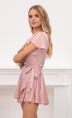 Feminine V-neck Satin Dress For Summer, Pink Glamorous Satin Dress For Date Night, Glamorous Pink Satin Dress For Date Night, Flirty Satin Wedding Dress, Feminine Satin Mini Dress For Spring, Pink Spring Midi Dress For Prom, Summer Satin Dress With Ruffles For Date Night, Pink Midi Dress For Prom In Spring, Pink Midi Dress For Spring Prom