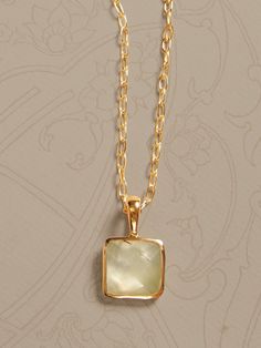 FACETED GEMSTONES: A tempting array of treasures, this collection pairs semi-precious gems with 22k gold-plated brass to highlight the stones' natural beauty and faceted cut.  Featuring brilliant labradorite, shimmering moonstone, and pearlescent pre Single Stone Pendant, Brass Chain Necklace, Semi Precious Gems, Square Stone, Single Stone, Green Necklace, Precious Gems, Faceted Gemstones, Brass Chain