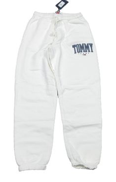 White Fleece Pants For Winter, White Fleece Winter Bottoms, White Fleece Winter Pants, Winter White Bottoms With Letter Print, White Letter Print Sweatpants For Winter, Winter White Sweatpants With Letter Print, White Cotton Tommy Hilfiger Bottoms, Tommy Hilfiger White Cotton Bottoms, God Energy