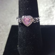 Pink Heart Gemstone & Cz Fashion Ring Sz 8 New Mother's Day Heart Cut Cubic Zirconia Heart Ring, Silver Heart-shaped Adjustable Crystal Ring, Adjustable Silver Heart-shaped Crystal Ring, Crystal Rhinestone Promise Ring, Silver Heart Cut Cubic Zirconia Crystal Ring, Silver Double Heart Jewelry With Accent Stones, Silver Heart Ring With Accent Stones For Valentine's Day, Silver Cubic Zirconia Heart Ring For Mother's Day, Valentine's Day Silver Heart Ring With Accent Stones