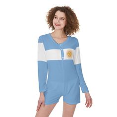 It is can be worn as a pajama nightgown. Also could be worn as a jumpsuit, Suit for Club, Outdoor, Cocktail Party, Evening or Casual date. ● Fabric: Jersey ( 95% polyester and 5% spandex) ● Regular fit ● 3 buttons, jumpsuit, long sleeve, and short pants ● Fabric Weight: 180 g/m² ● Stitch Color: black or white, automatically matched based on patterns. ● Average Lead Time: 2-4 business days ● Care Instruction: machine wash cold with similar colors, do not bleach, tumble dry low, do not iron, do no Casual Onesie For Sleepovers, Blue Casual Onesie For Sleep, White Cotton Onesie For Lounging, Casual Blue Onesie For Lounging, Blue Casual Onesie For Lounging, Casual Cotton Onesie For Sleepover, Casual Cotton Onesie For Sleep, Casual White Nightgown For Lounging, Long Sleeve Summer Onesie For Sleep