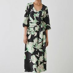 Zara Womens Black / Green V-Neck Wide Sleeve Midi Dress Ref # 3003/198 Brand New No Tags, Still Has The Tag Thread Green Tie, Sleeve Midi Dress, Midi Dress With Sleeves, Wide Sleeves, Zara Dresses, Black Green, New Color, Midi Dress, Thread