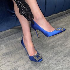 Regal, decadent, and unapologetically luxe, Manolo Blahnik's royal blue satin Hangisi pumps will lend the most decadent finish to any ensemble. Silk Heels For Gala, Silk High Heel Party Shoes, Silk High Heels For Party, Luxury Silk Heels For Party, Fitted Silk Heels For Evening, Luxury Fitted Silk Heels, Elegant Silk Heels For Cocktail Events, Elegant Silk Heels For Cocktail, Luxury Satin Heels For Evening