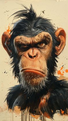 a painting of a monkey with long hair