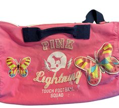 Vtg Y2K Retired Victoria's Secret PINK University Lightning Duffle Bag Patchwork | eBay Pink University, Money Pouch, Victoria's Secret Pink, Secret Pink, Duffle Bag, University