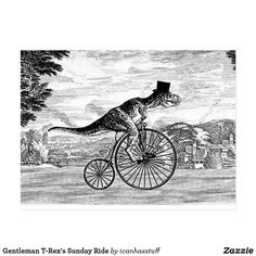 a dinosaur riding on the back of a bicycle