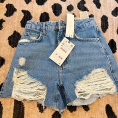 New With Tags Zara High Rise Short, Size 32 / 0 High Wasted Jean Shorts, White Mom Jeans, Distressed High Waisted Shorts, Plaid Skort, High Wasted Jeans, Mini Pleated Skirt, Sailor Shorts, Studded Shorts, Black Skort