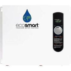 an ecosmart tankless water heater with thermometer on it's side