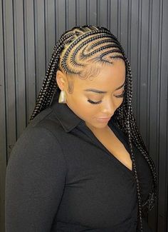 Boho Braid Ponytail Black Women, 6-8 Feed In Braids Cornrows, 4 Cornrows Braids Black Women, Fulani Braids Side Part, Vacation Hair For Black Women, Big Fulani Braids, Straight Back Feed In Braids, Black Cornrow Hairstyles, Simple Fulani Braids