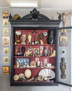 a shelf filled with lots of assorted items