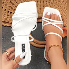 White Open Toe Sandals! Never Used Fancy Sandals, Pretty Sandals, Dr Shoes, Sandals Outfit, Fashion Slippers, Fancy Shoes, Womens Summer Shoes, Girly Shoes, Prom Shoes