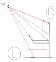 a drawing of a chair and table with the light on