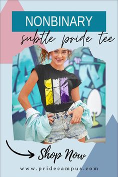 a woman wearing shorts and a t - shirt with the words asexual supple pride tee shop now