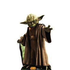 an image of yoda from star wars holding a cane and pointing at something with both hands