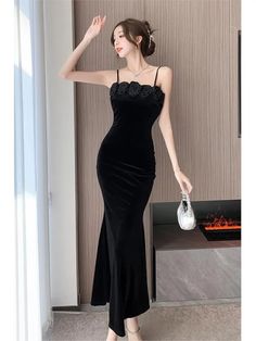 Kylethomasw Autumn Winter Black Velvet Chic Appliques Sling Long Dress Women Luxury Elegant Dress 2024 Korean Vintag Dance Party Night Dress NOTE: 1.Please strictly follow the size chart to select the size.Do not select directly according to your habits. 2.The size may have 2-3cm differs due to manual measurement.Please note when you measure. 3.Still not sure about size?We'd love to advise based on your measurements of bust,waist and hip. 4.Suggestion of cold water hand washing, It can help item Elegant Black A-line Velvet Dress, Luxury Chic Midi-length Velvet Dress, Black Velvet Knee-length Dress, Black Velvet V-neck Evening Dress, Black Fitted Velvet Dress V-neck, Korean Dress, Floral Print Blouses, Evening Attire, Women Long Dresses